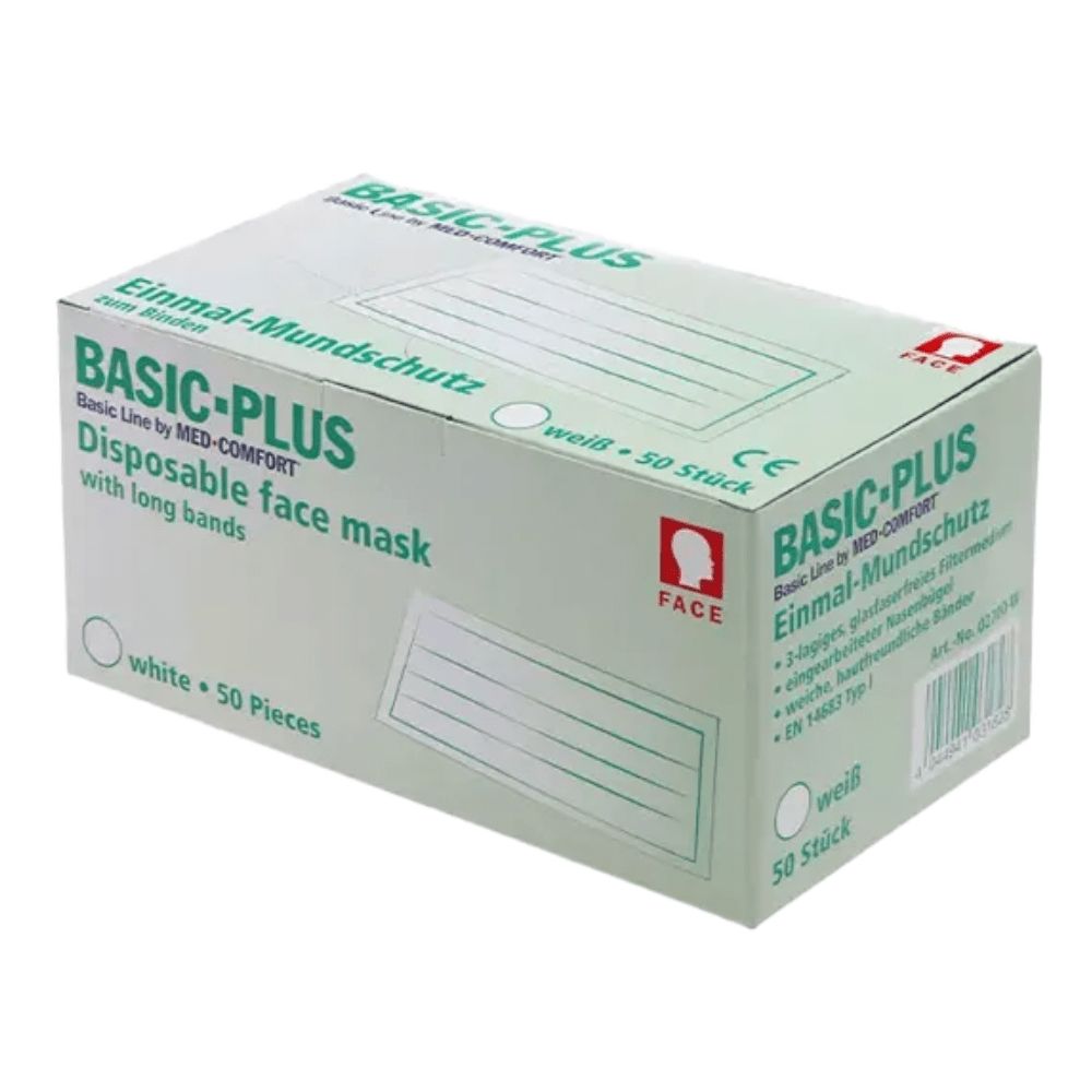 Verpackung BASIC-PLUS Einmal-Mundschutz Typ II, weiß, 50 Stück.
