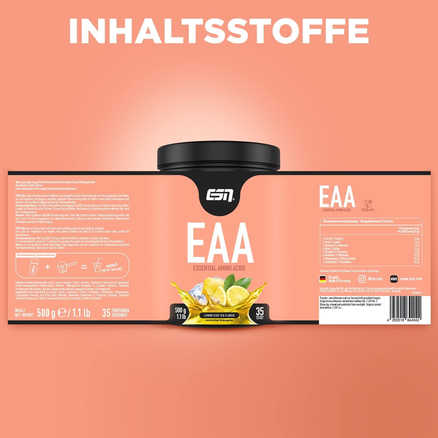 ESN EAA, Lemon Iced Tea -  alle 8 essenziellen Aminosäuren und zusätzlich die BCAAs