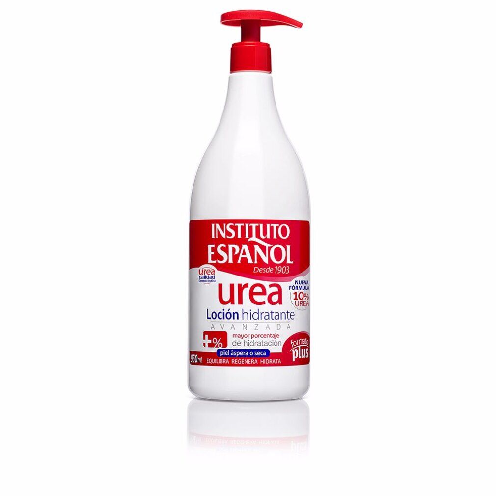 Weiße Pumpflasche mit Instituto Español Urea Körperlotion, 10% Urea.