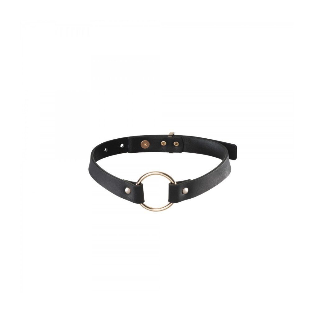 Bijoux Indiscrets maze - schmales Halsband mit Ring schwarz aus veganem Leder