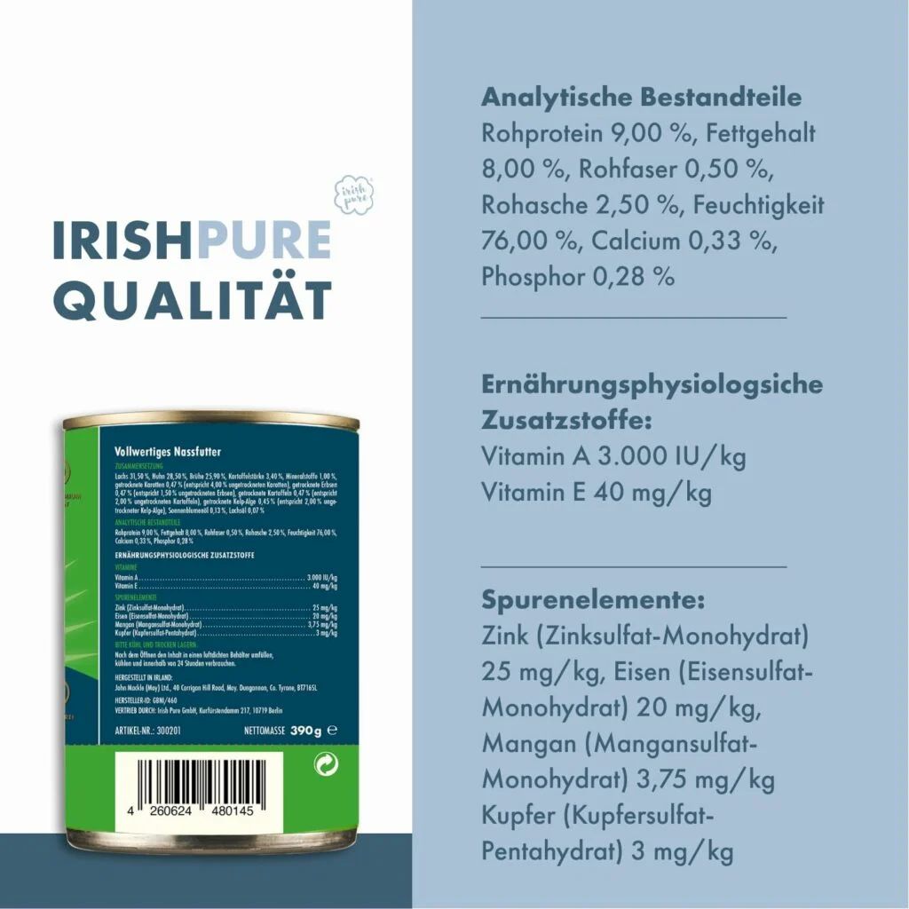 Dose Irish Pure Atlantik-Lachs & Irisches Huhn mit Gemüse & Kelp-Alge, 200g.