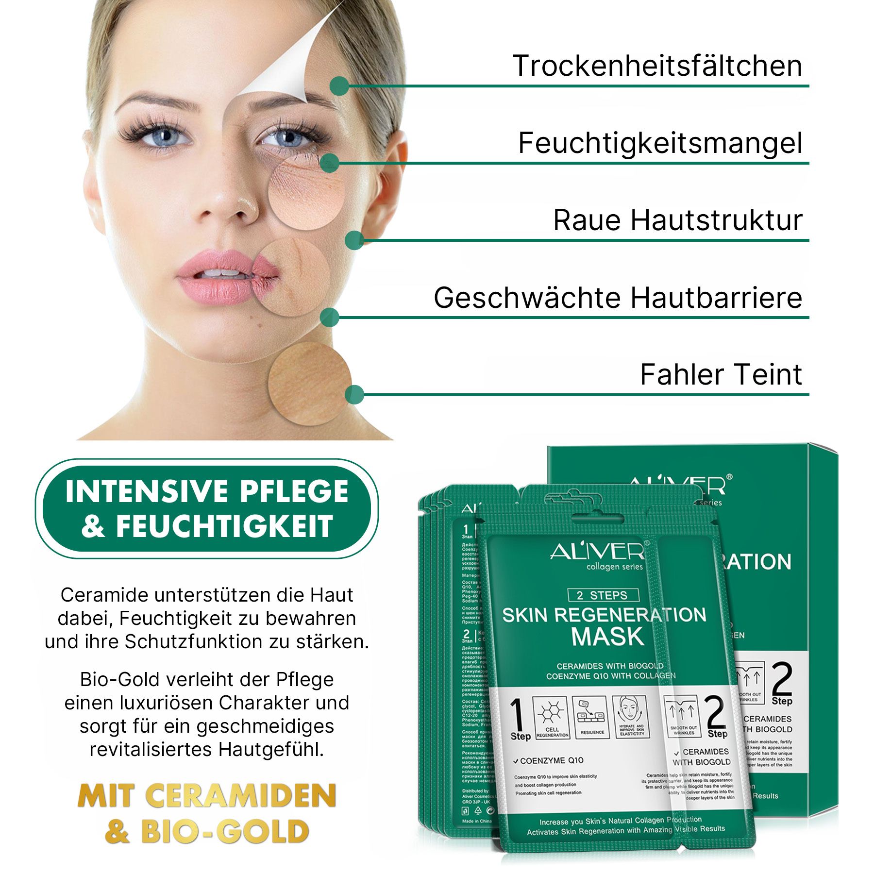 ALIVER Gesichtsmaske 2-Step-System Anti-Aging Pflege mit Kollagen Coenzym Q10