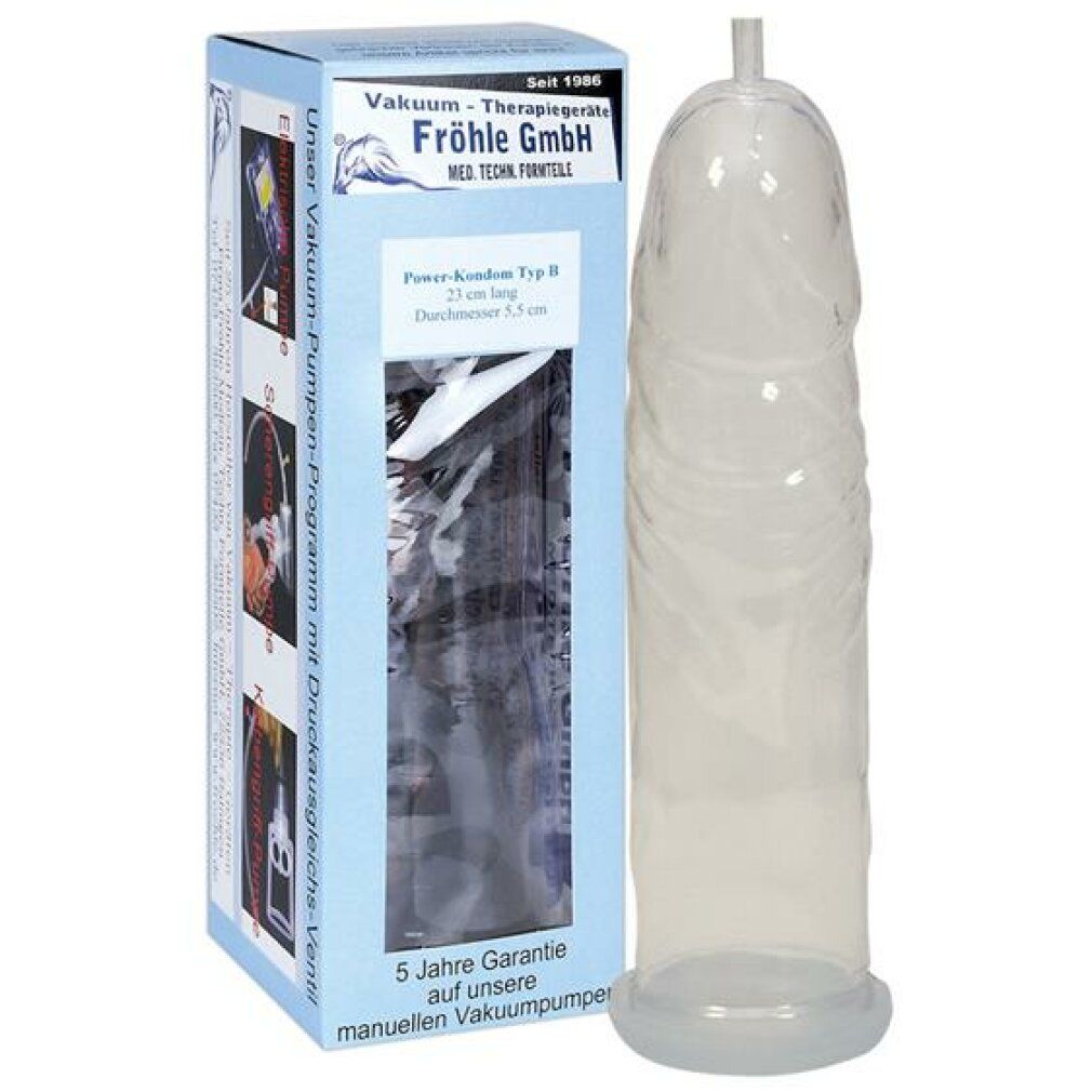 Fröhle Power-Kondom Typ B, 23cm lang, 5.5cm Durchmesser, transparent.