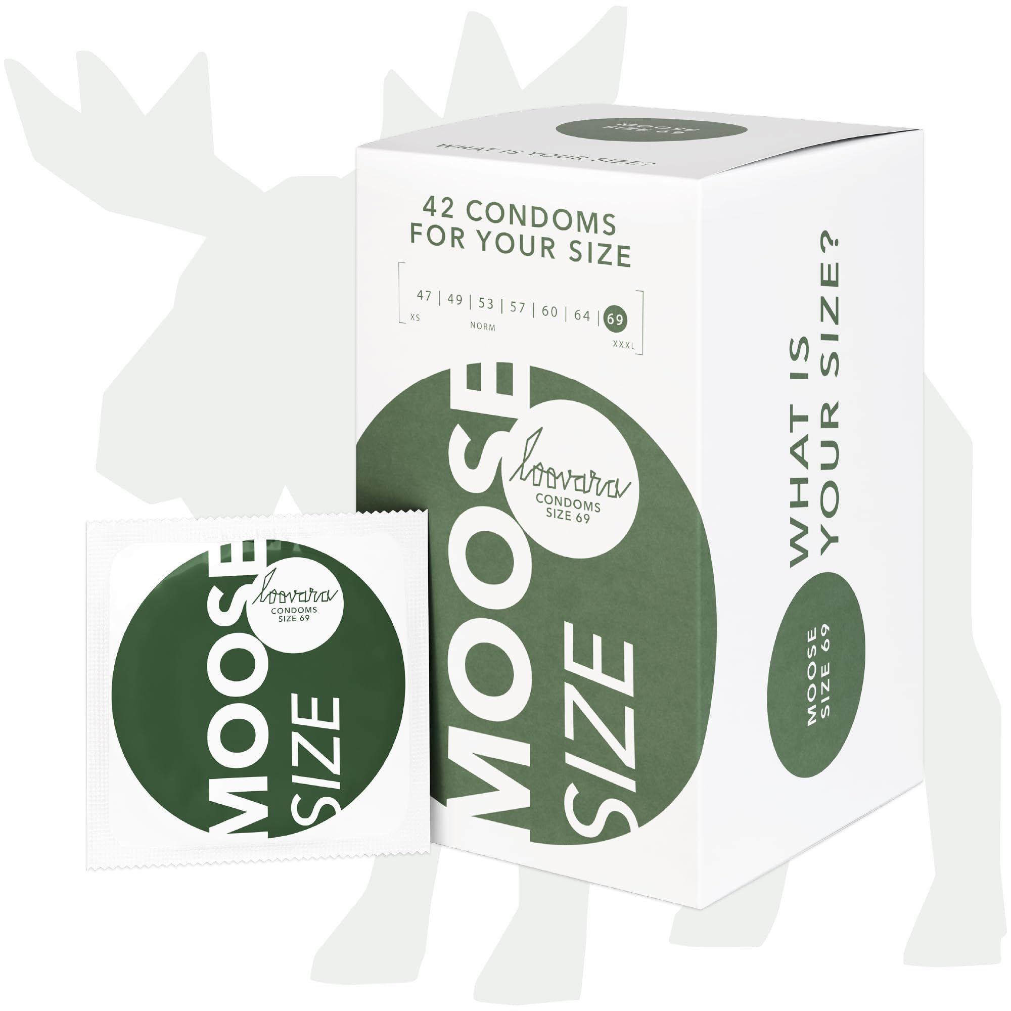 Verpackung und einzelnes Kondom der Marke Moose Size 69.