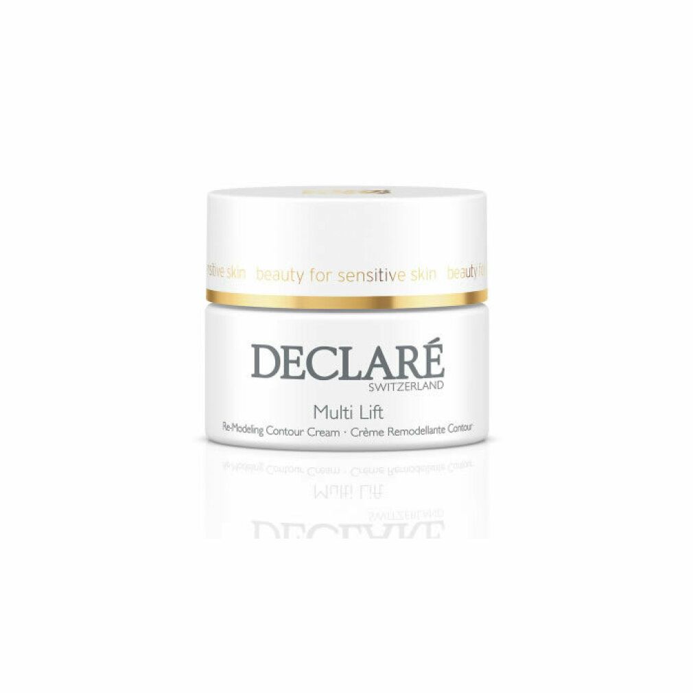 Weißer Tiegel mit goldfarbenem Rand. Aufschrift: DECLARÉ, Multi Lift, Re-Modeling Contour Cream.