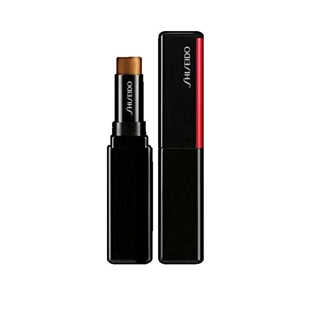 Shiseido Synchro Skin Gelstick Concealer 401 Tan. Schwarzer Stift mit braunem Concealer. Roter Akzent. Marke Shiseido.