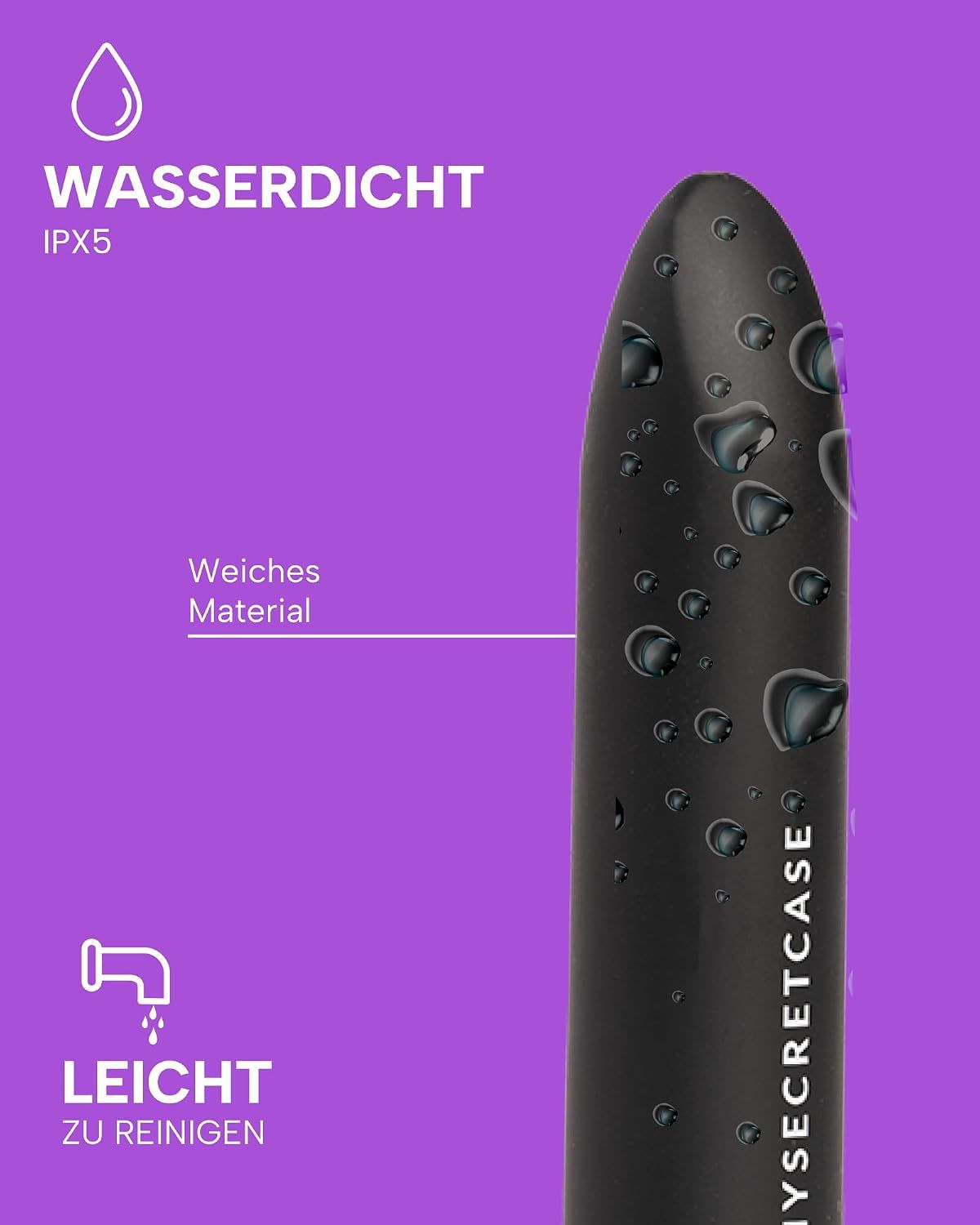 Schwarzer Vibrator mit goldenem Akzent, weiches, wasserdichtes Material (IPX7).