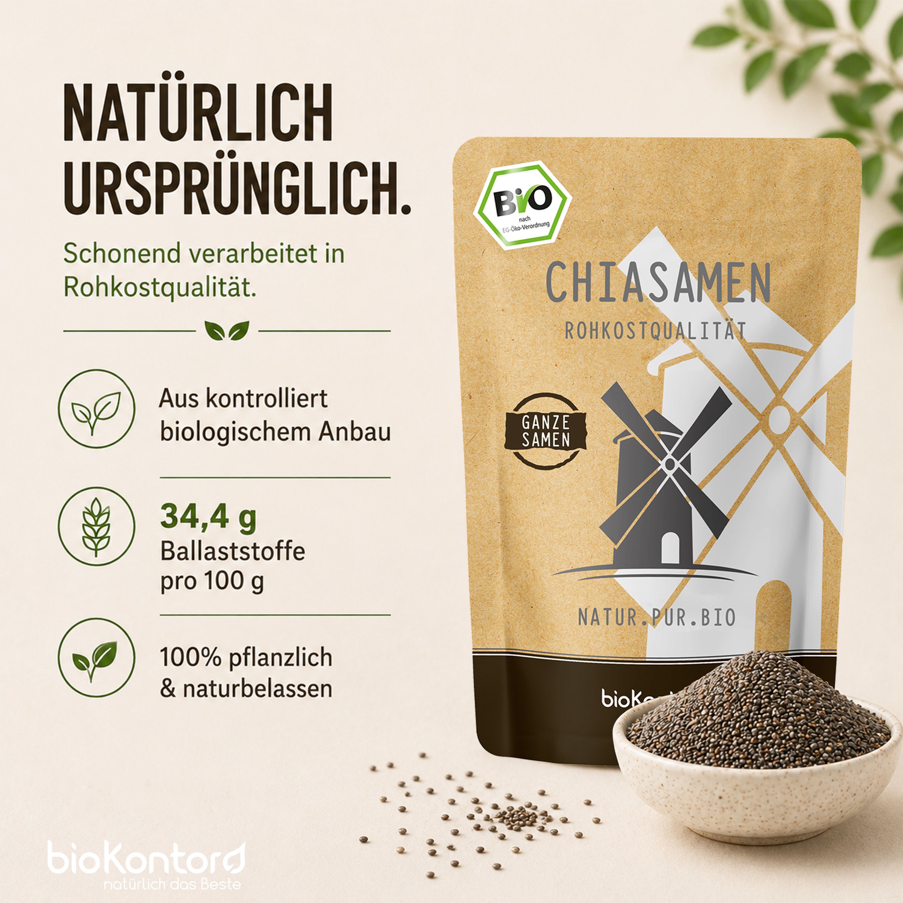Bio Chiasamen in Rohkostqualität, aus kontrolliert biologischem Anbau, reich an Ballaststoffen.