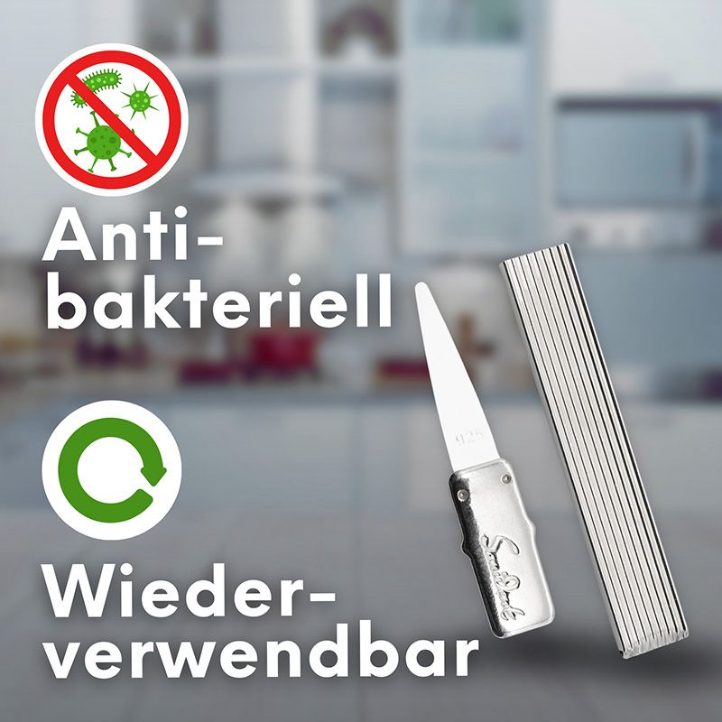 Sanident Zahnstocher: Antibakteriell und wiederverwendbar. Silberfarben, geriffelt.