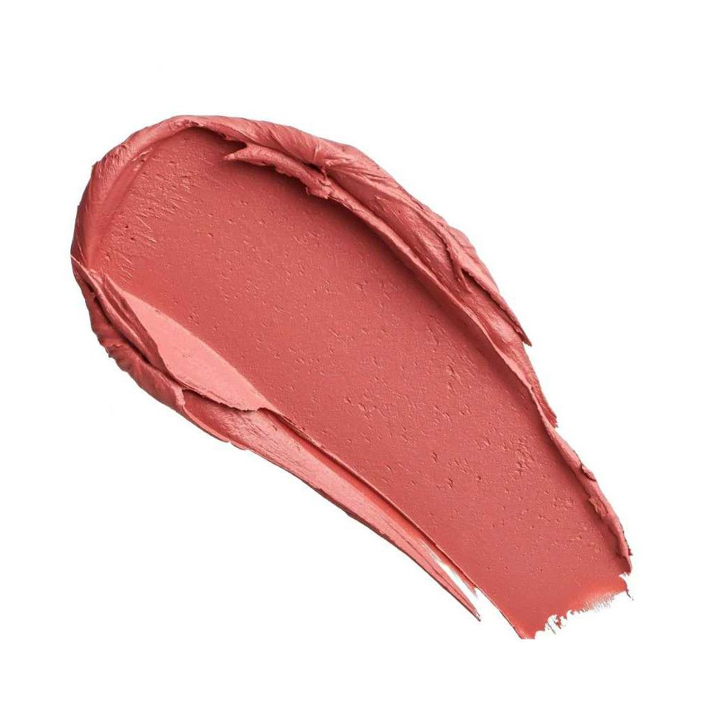 Ein rosafarbener Lippenstift-Abstrich auf weißem Hintergrund. Die Textur ist cremig und deckend.