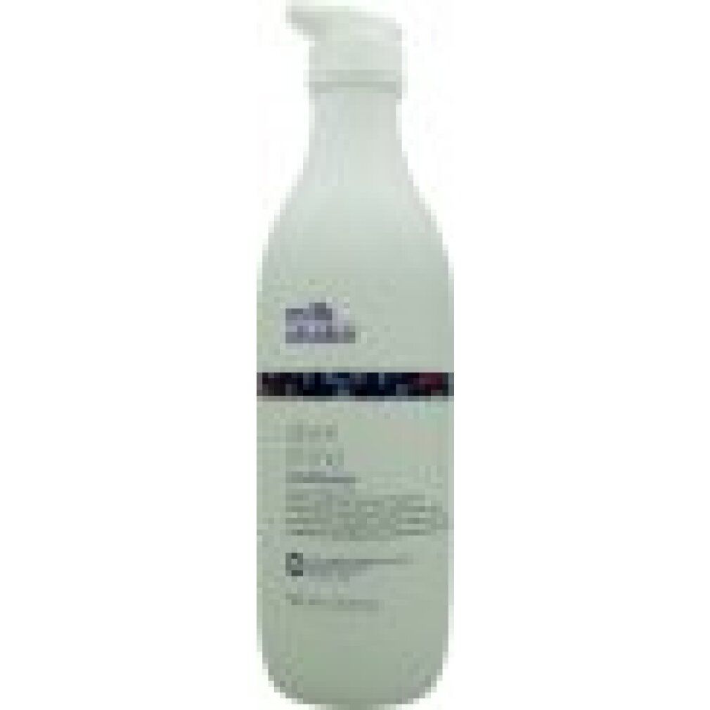 Weiße Flasche mit Pumpe. Aufschrift: milk_shake Silver shine conditioner. Enthält Blaubeerextrakt. 1000 ml.