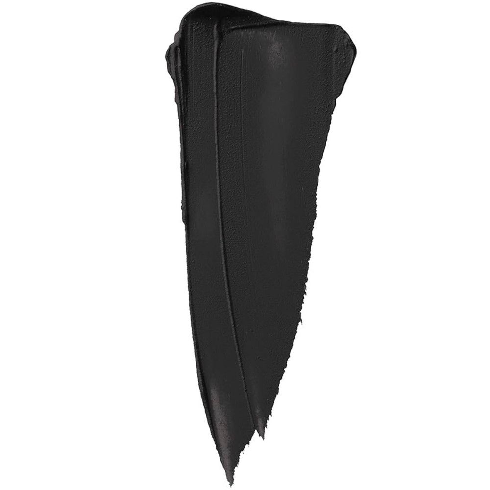 Schwarzer Lippenstift-Swatch. Creme-Textur. Vertikale, unregelmäßige Form. Glatte Oberfläche.