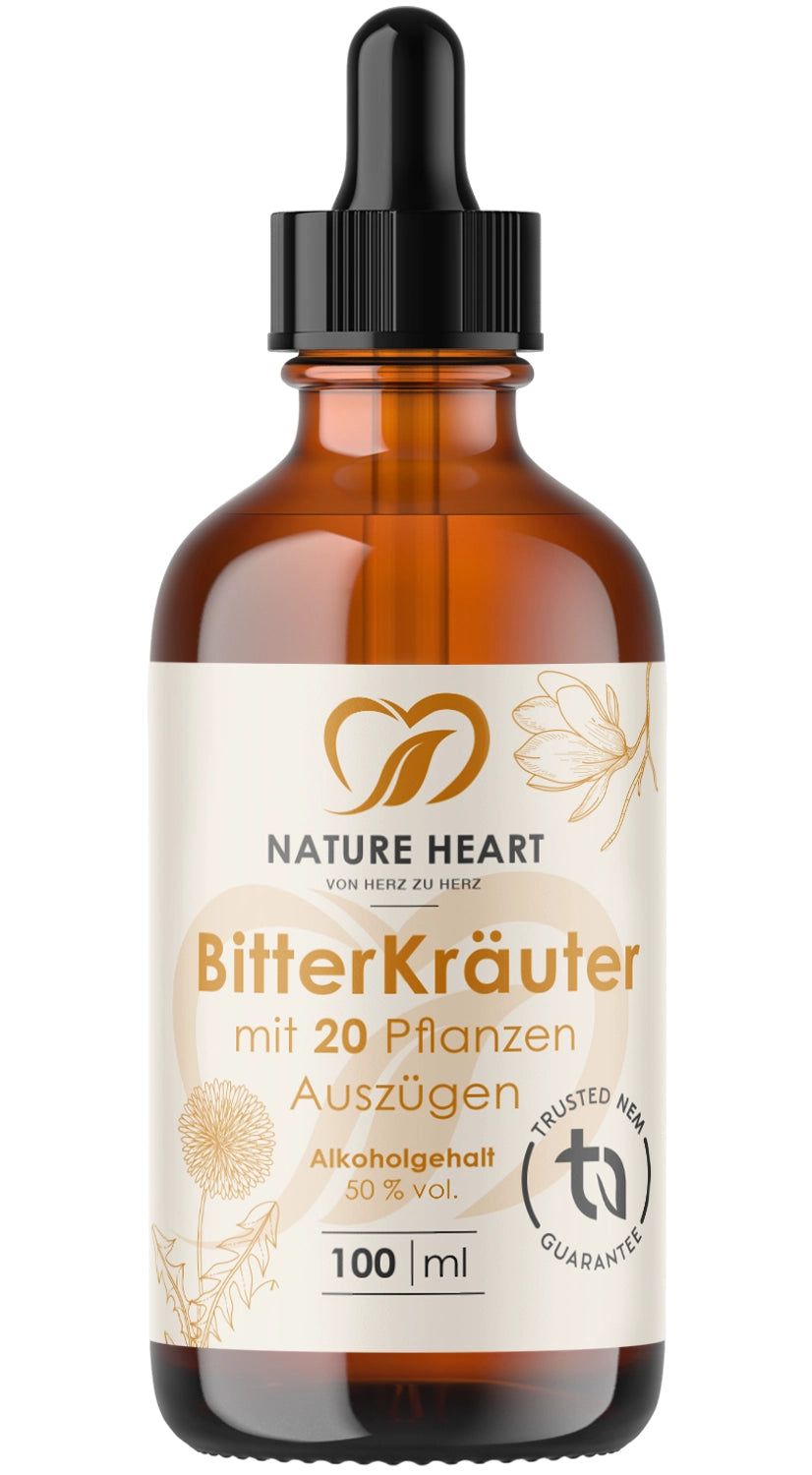 Braune Glasflasche mit Tropfer. Etikett mit Produktnamen, Logo und Inhaltsangaben. TÜV-Zertifizierung.