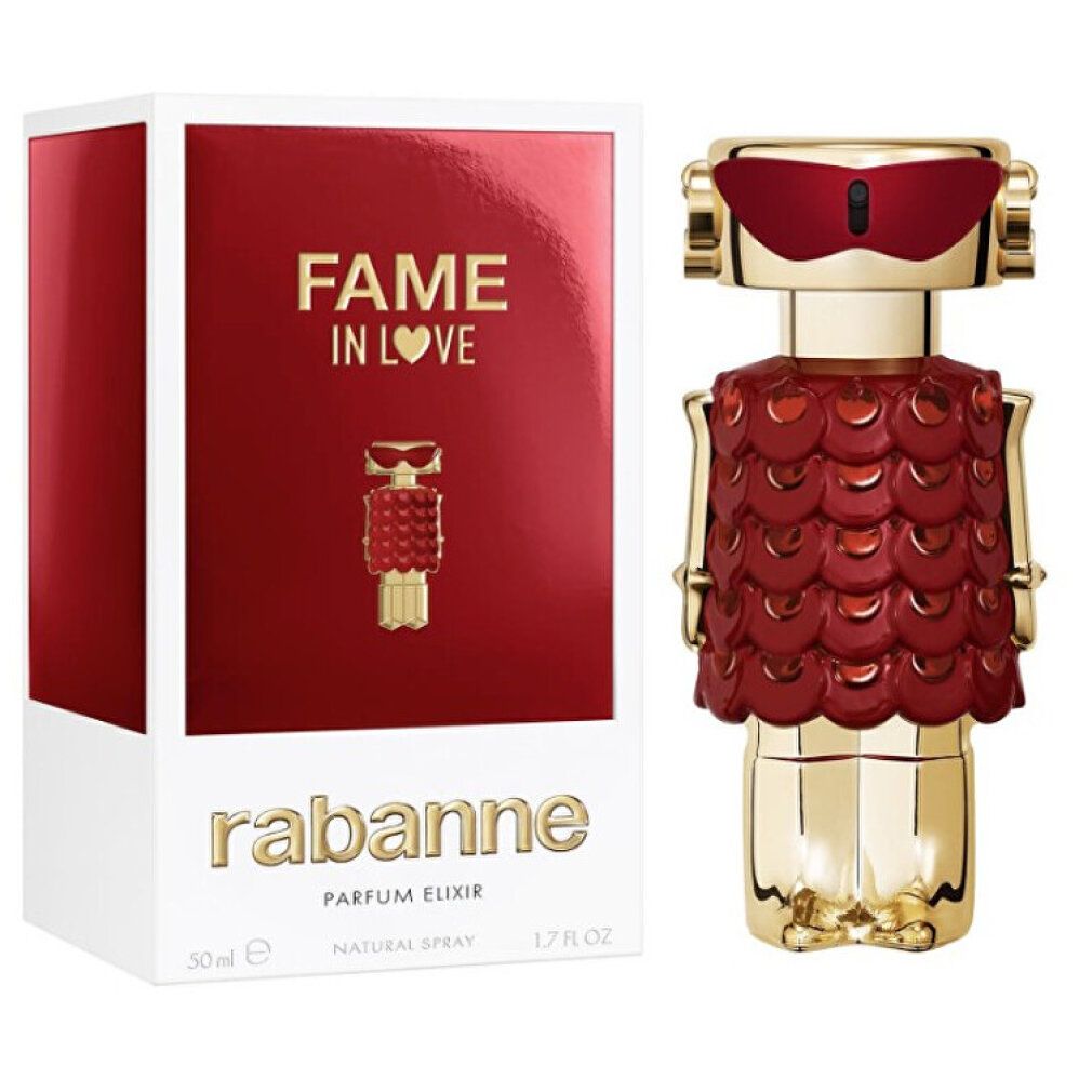 Paco Rabanne Fame In Love Parfum Elixir Flakon und Verpackung.