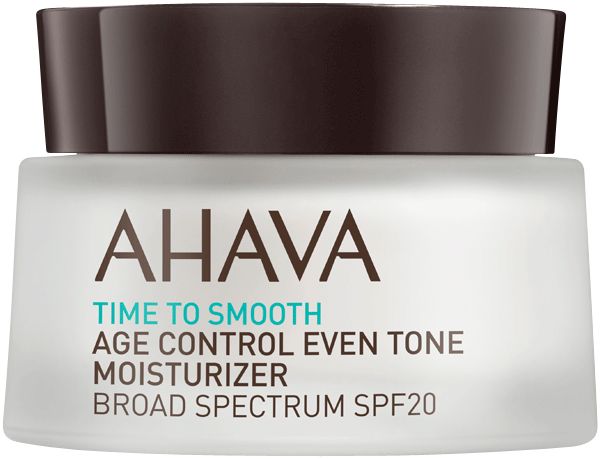 AHAVA Age Control Even Tone Moisturizer mit LSF20 in einem weißen Tiegel mit braunem Deckel.