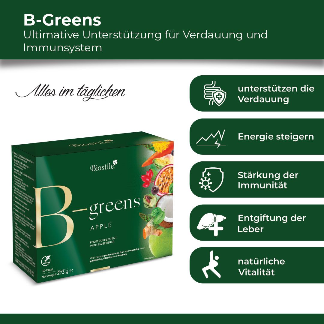 B-Greens Apple: Grüne Box mit Obst und Gemüse-Illustrationen. Enthält 30 Beutel à 27,5 g.