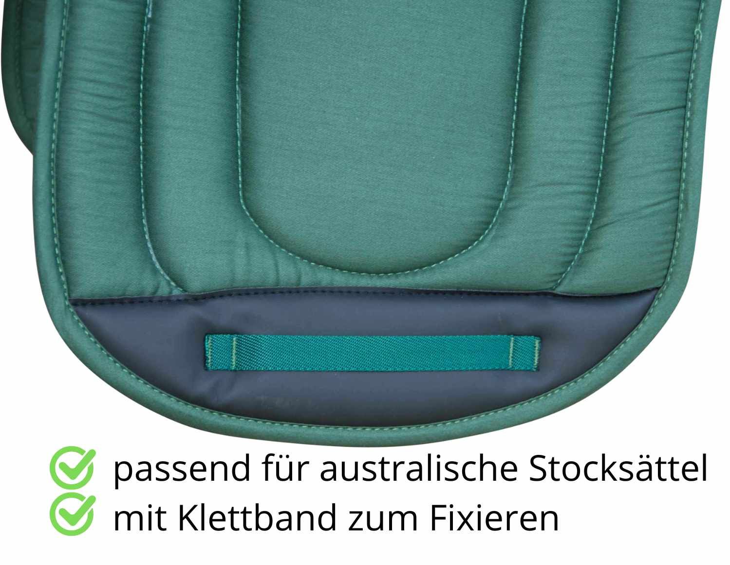 Grüne Satteldecke mit Klettband zur Fixierung. Geeignet für australische Stocksättel.