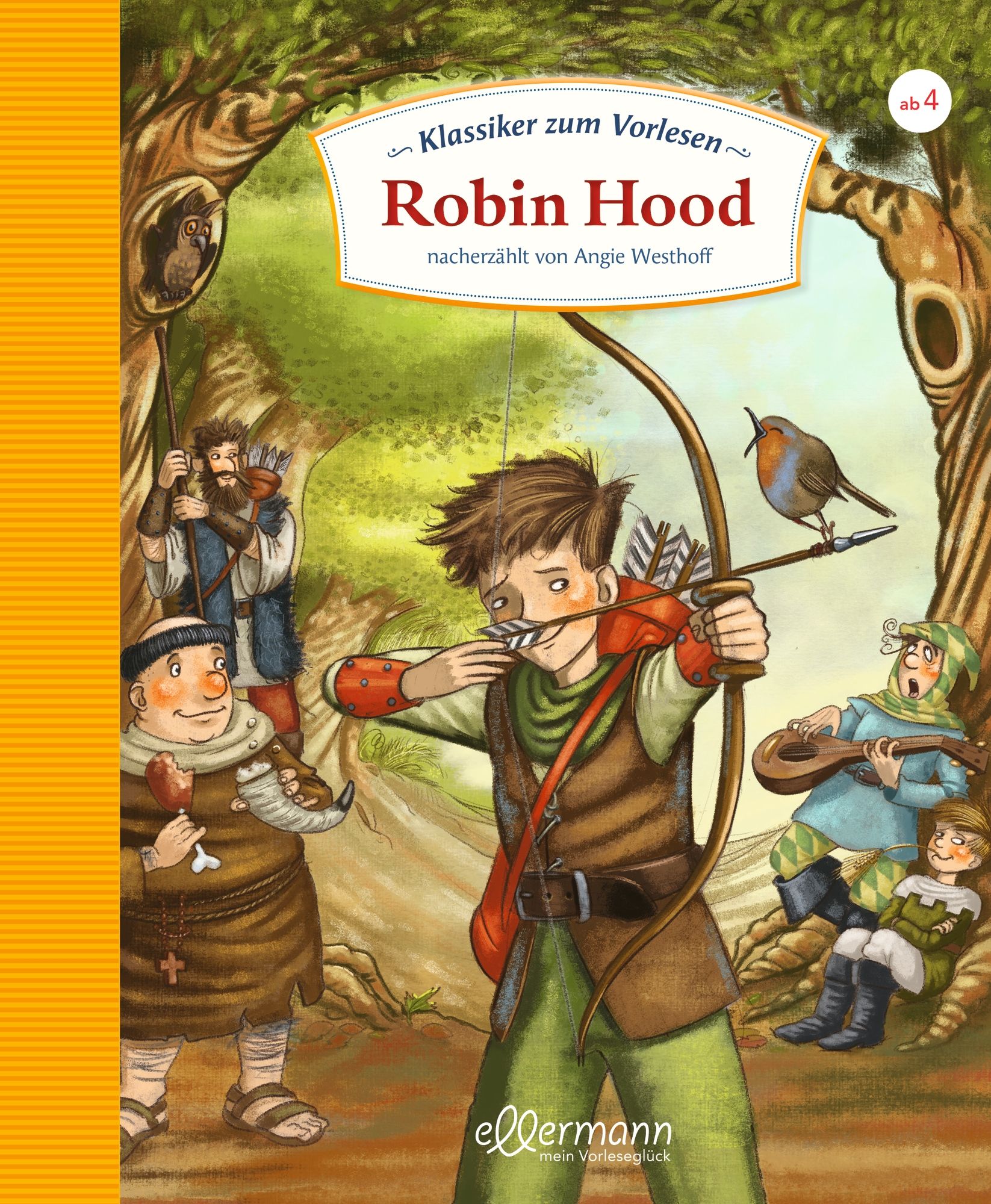 Buchcover: "Robin Hood" mit Illustrationen. Titel und Autorenangabe. Ellermann-Verlag Logo.