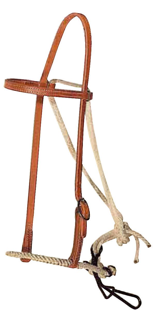 Braune Trense mit Zügeln. Leder und Seilmaterialien.