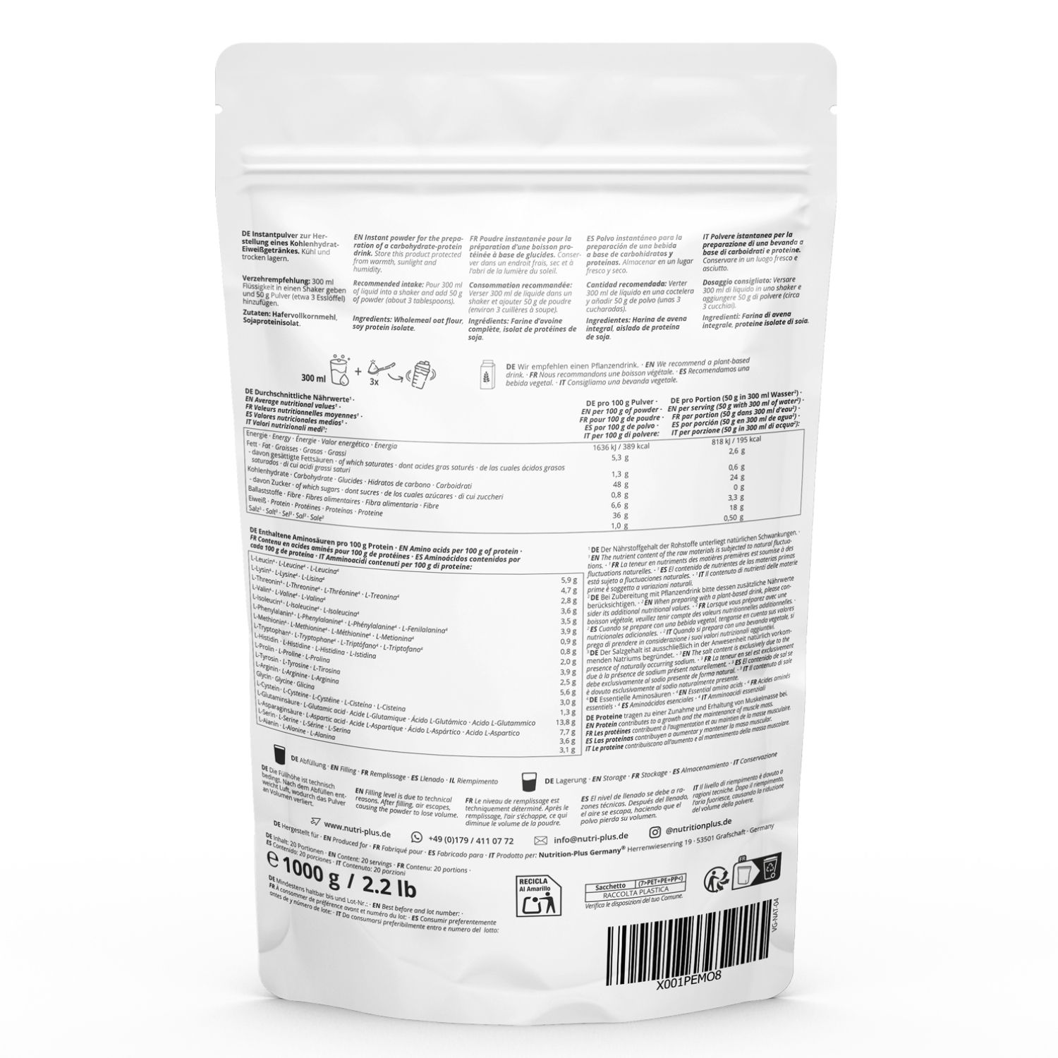 nutri+ Vegan Weight Gainer 1kg - hochkalorisch