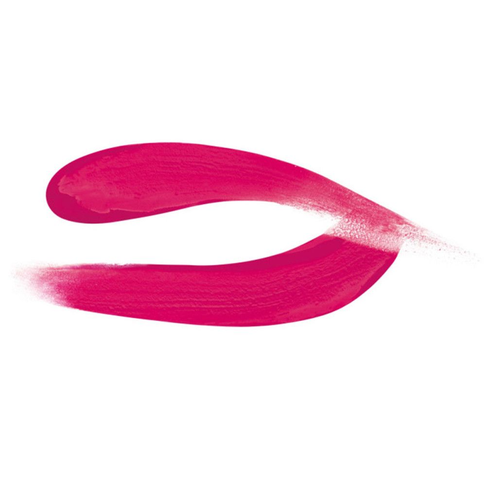 Zwei pinkfarbene Lippenstiftstriche auf weißem Hintergrund. Die Striche sind geschwungen und haben eine weiche Textur.