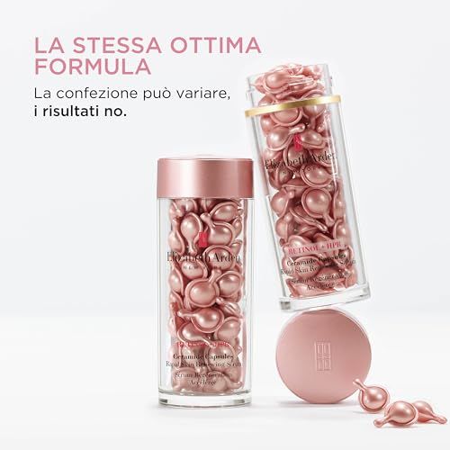 Rosa Kapseln in Glasbehältern. Elizabeth Arden. Aufschrift: Retinol HPR e Ceramidi. Verpackung kann variieren.
