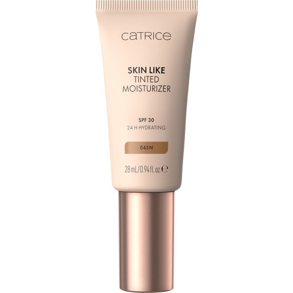 Catrice Skin Like Tinted Moisturizer. Tube mit Produktinformationen. Farbton 045N. Enthält SPF 30 und 28 ml.