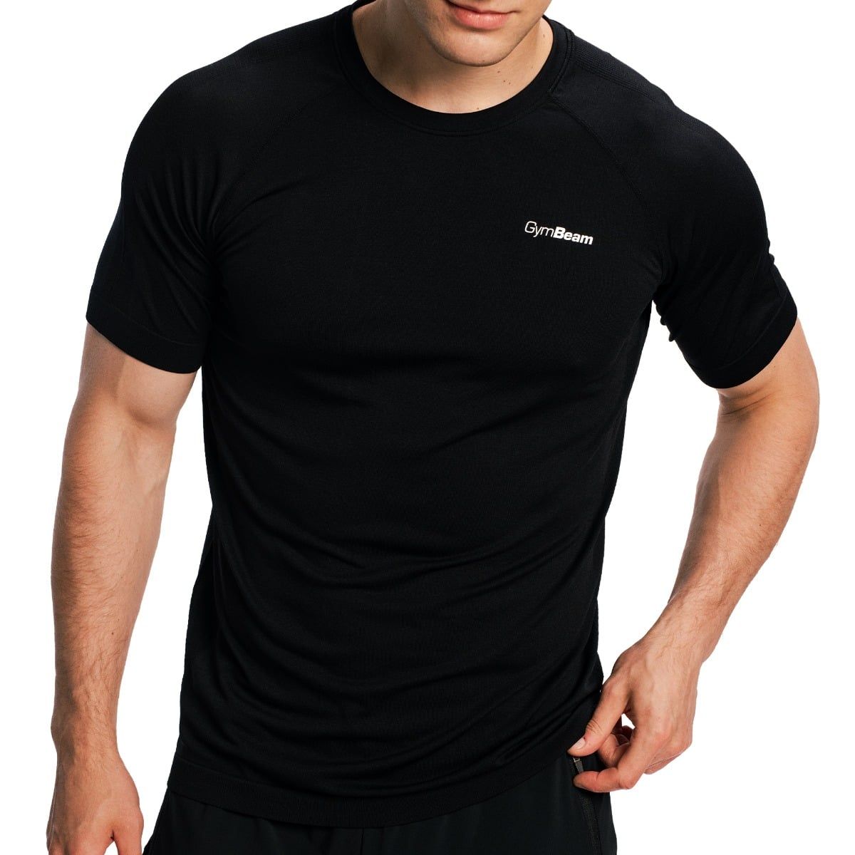 Schwarzes Kurzarm-T-Shirt für Männer mit kleinem Logo auf der Brust.