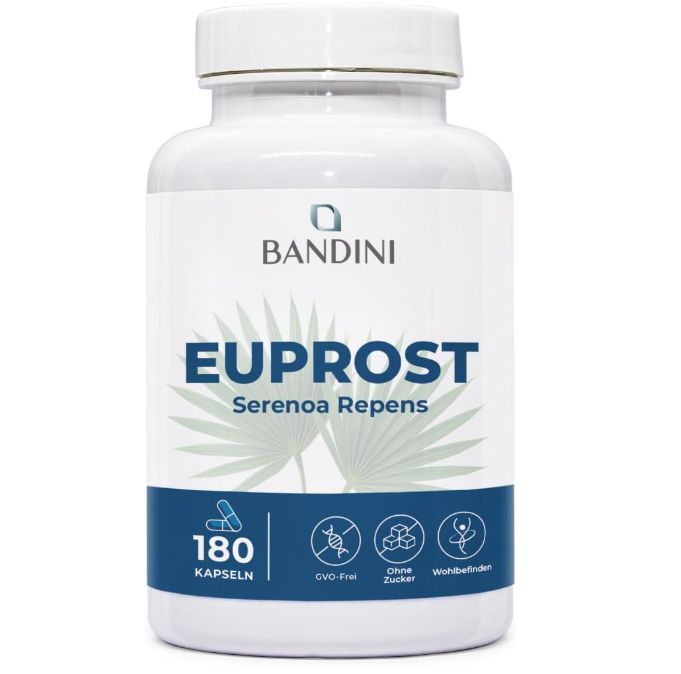 Bandini Euprost Serenona Repens Flasche mit 180 Kapseln. CVO-frei, ohne Zucker, Wohlbefinden.