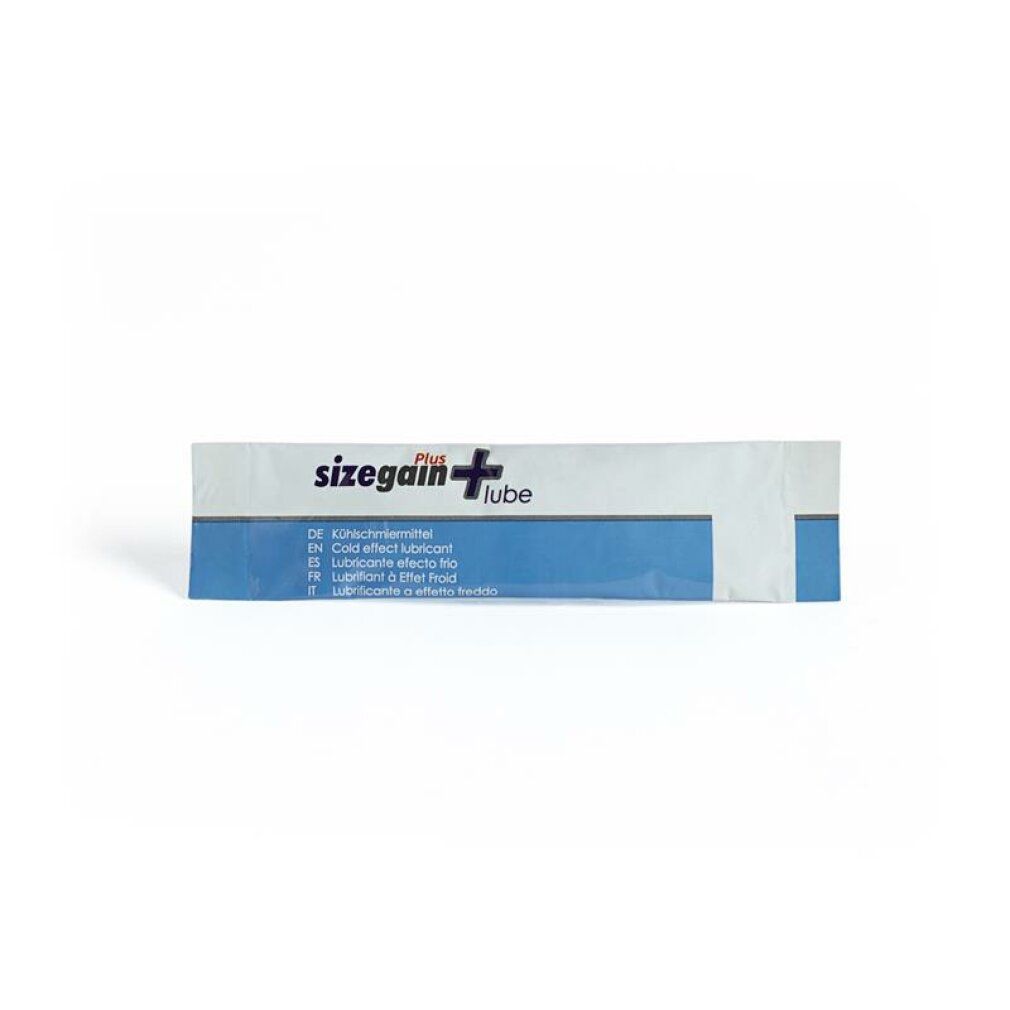 Einzelverpackung 'Sizegain Plus Lube' mit Kühleffekt.