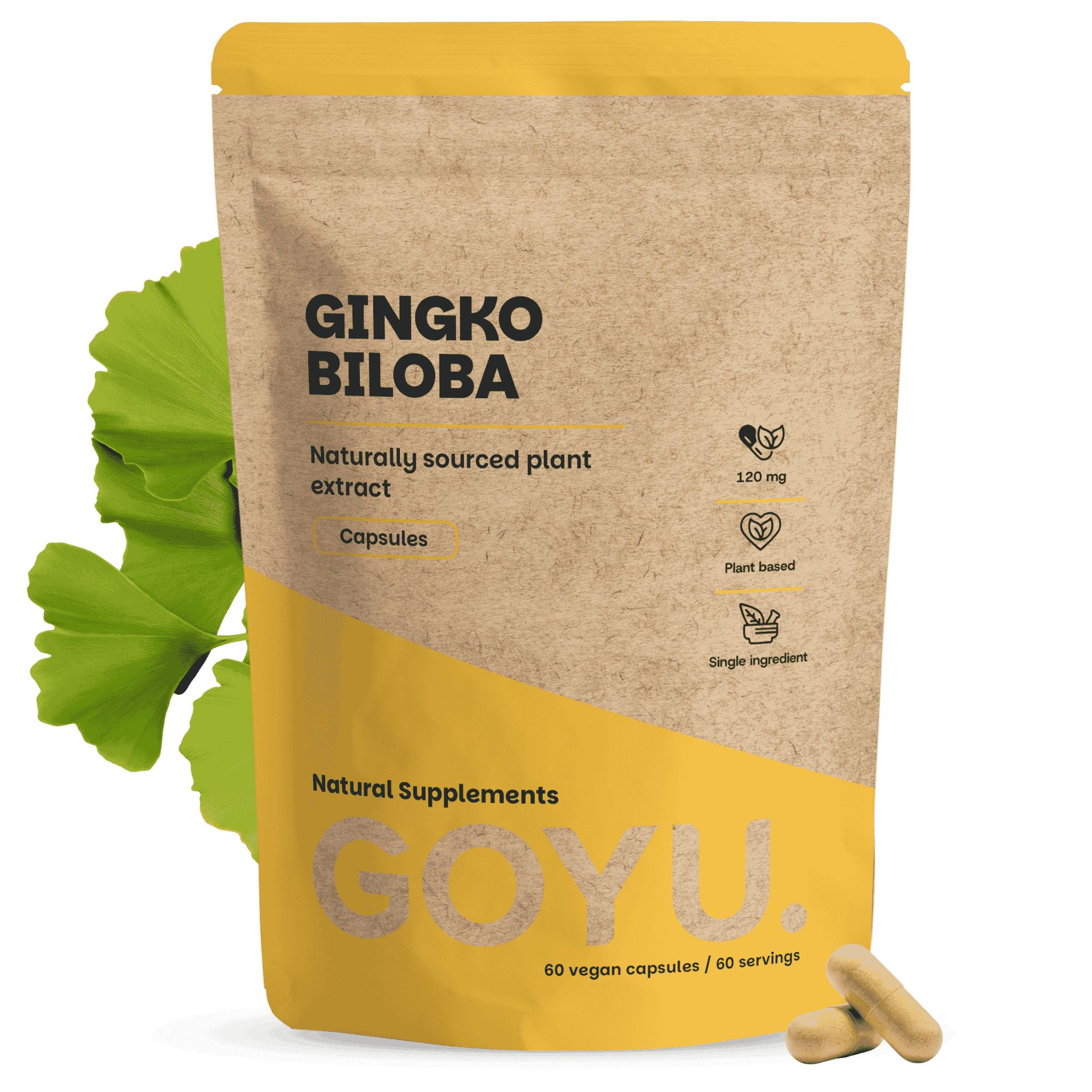 Ginkgo Biloba Kapseln: 120 mg, pflanzlich, Einzelzutat. 60 vegane Kapseln.