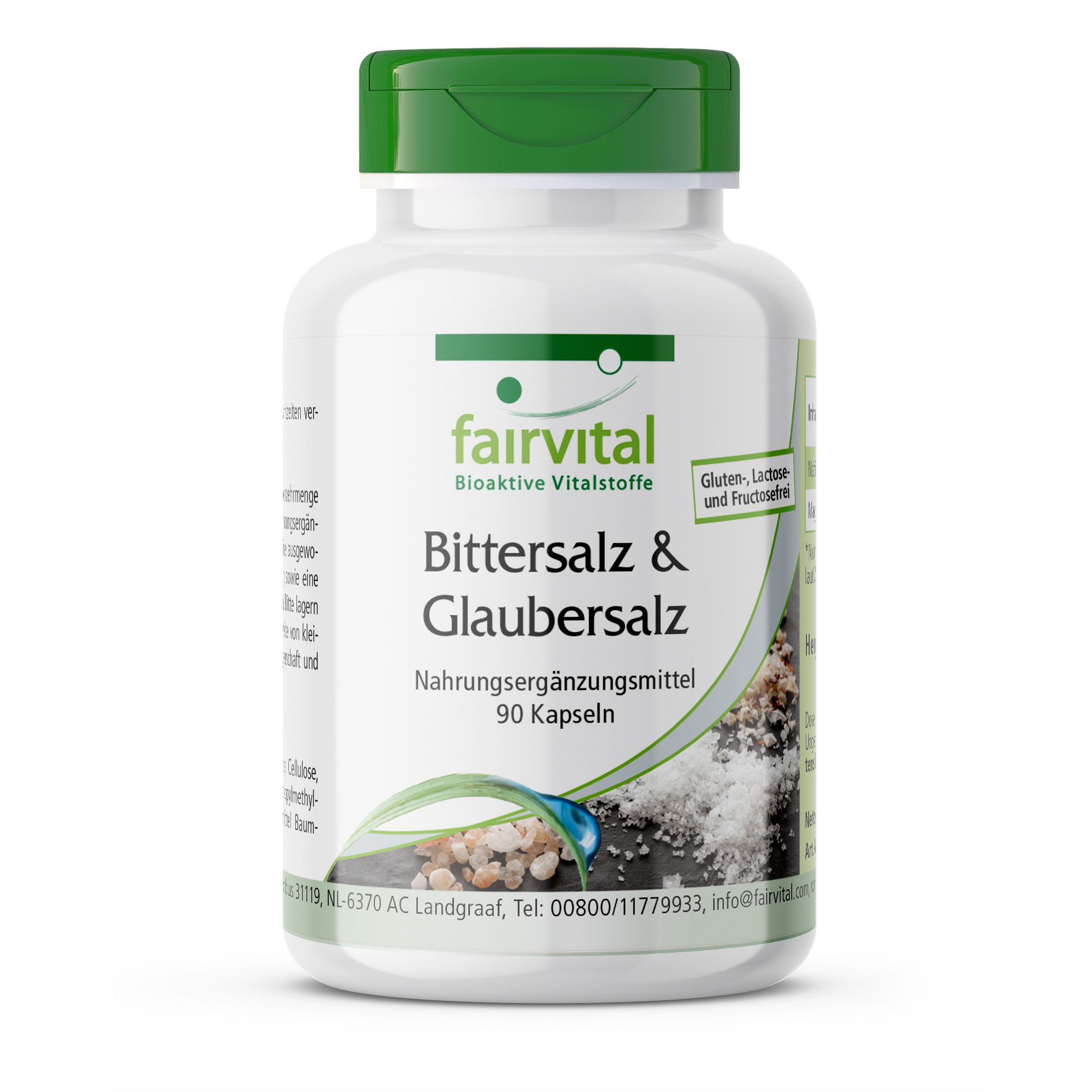 Fairvital Bioaktive Vitalstoffe Flasche mit 90 Kapseln BitterSalz & Glaubersalz.
