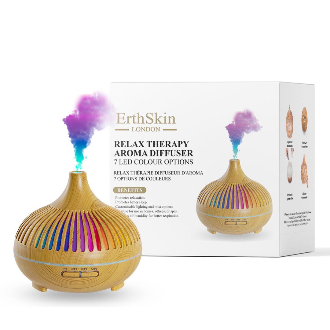Aroma-Diffusor und Verpackung mit Produktbildern und Text.