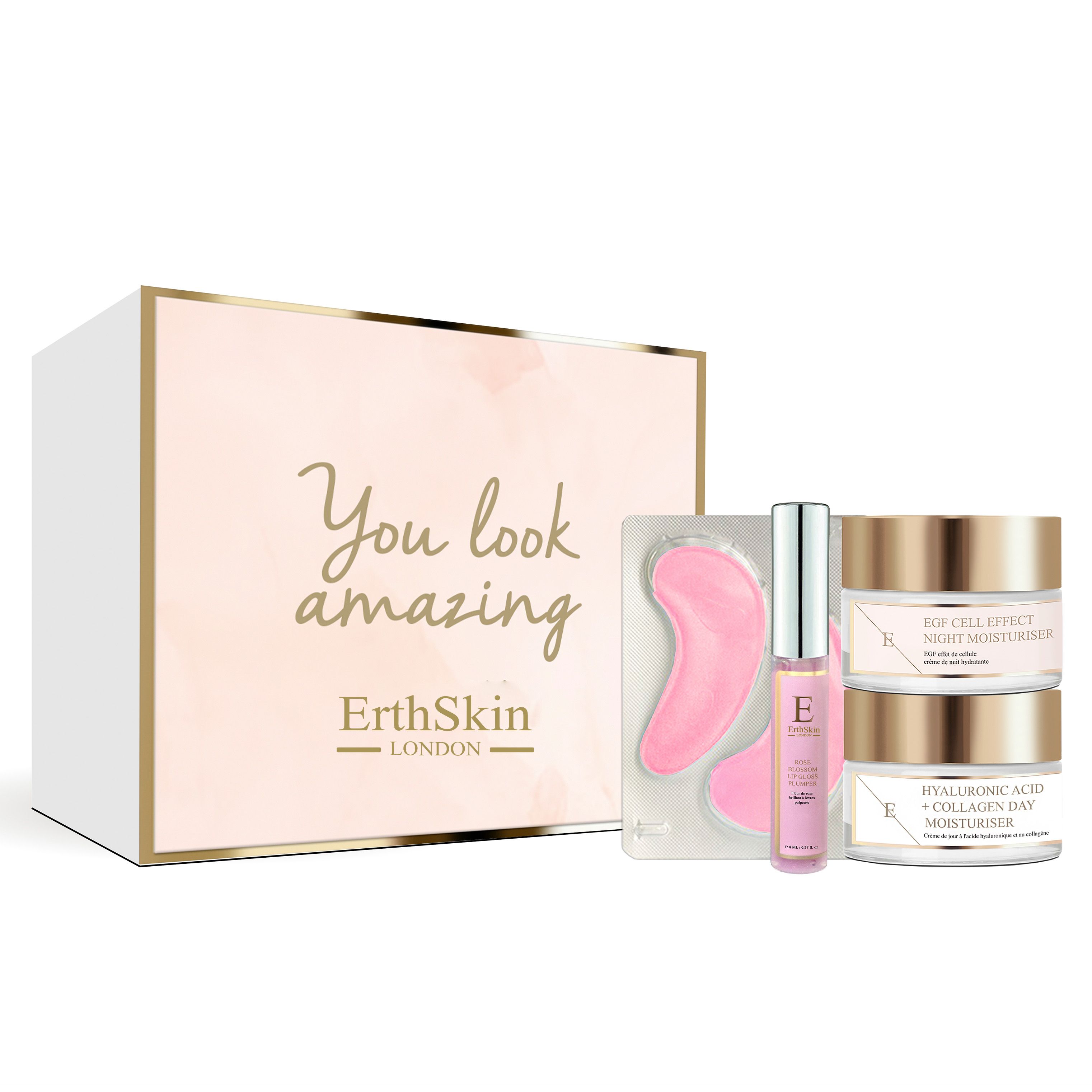 ErthSkin London Glow Lip Augenpads + Nachtfeuchtigkeitscreme + Tagesfeuchtigkeitscreme