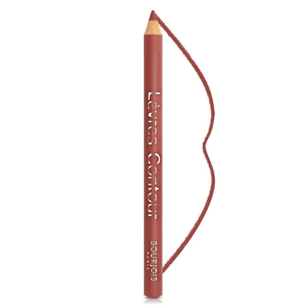 Lippenkonturenstift, braun. Aufschrift: Lèvres Contour, Bourjois Paris. Stiftspitze und Konturlinie sichtbar.
