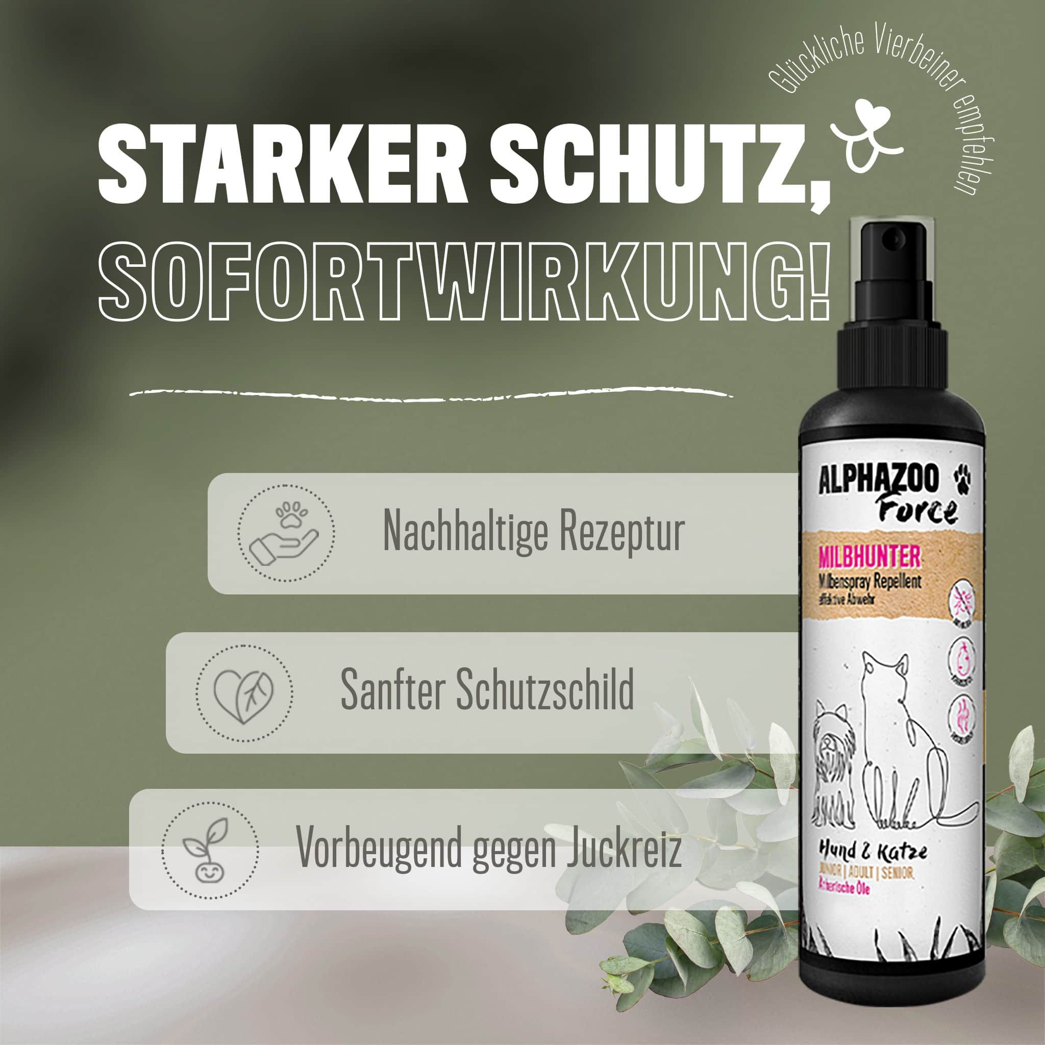 ALPHAZOO MilbHunter Milbenspray für Hunde & Katzen I Starkes Anti Milbenmittel