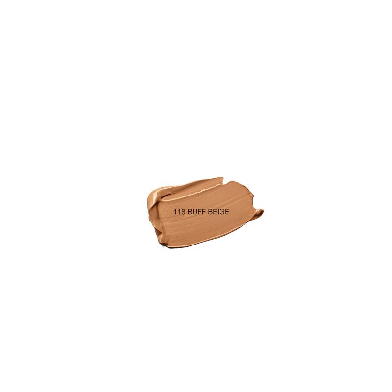Farbprobe des Foundations. Aufschrift: 118 BUFF BEIGE. Farbton: hellbraun.