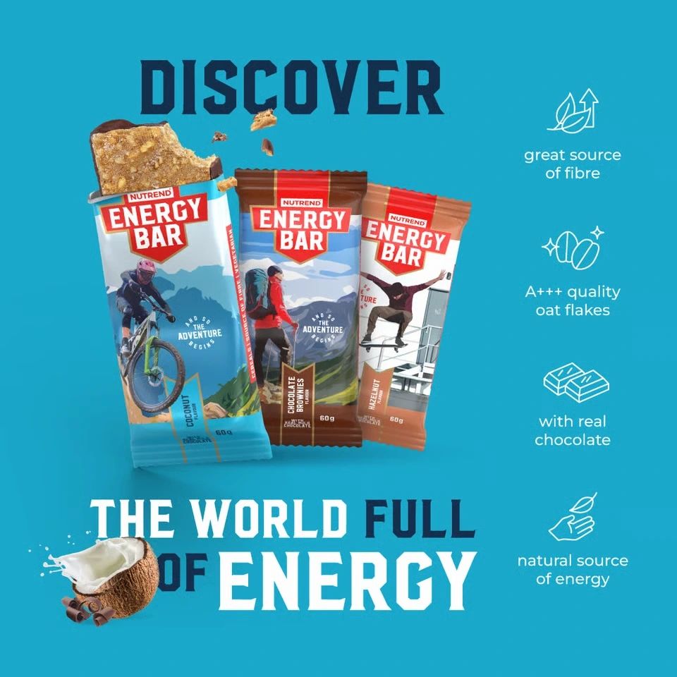 Nutrend Energy Bar Riegel in Verpackung mit Bergsteiger-Motiv.