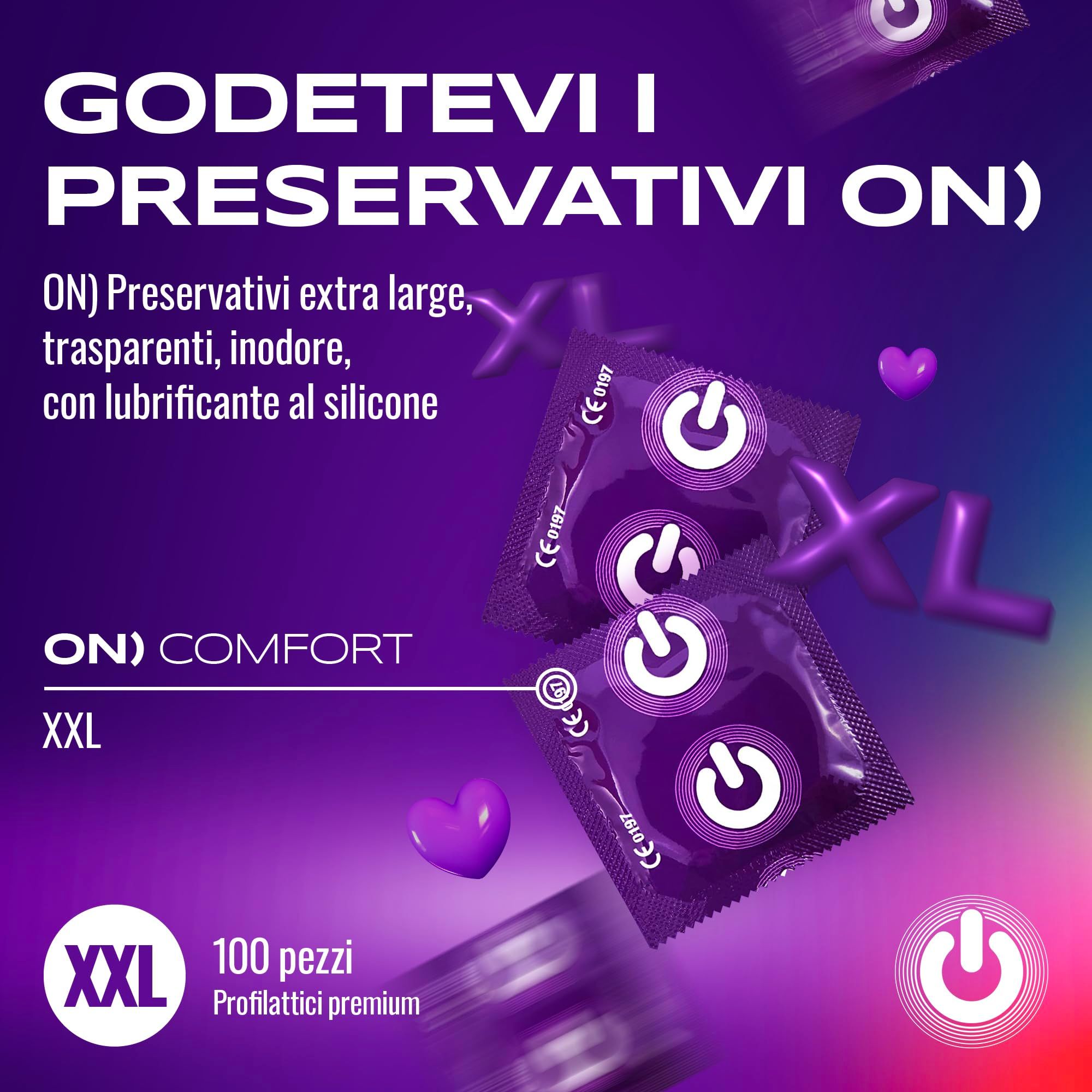 Verpackung mit 100 ON) Kondomen, Größe XXL, transparent, mit Silikon-Gleitmittel.