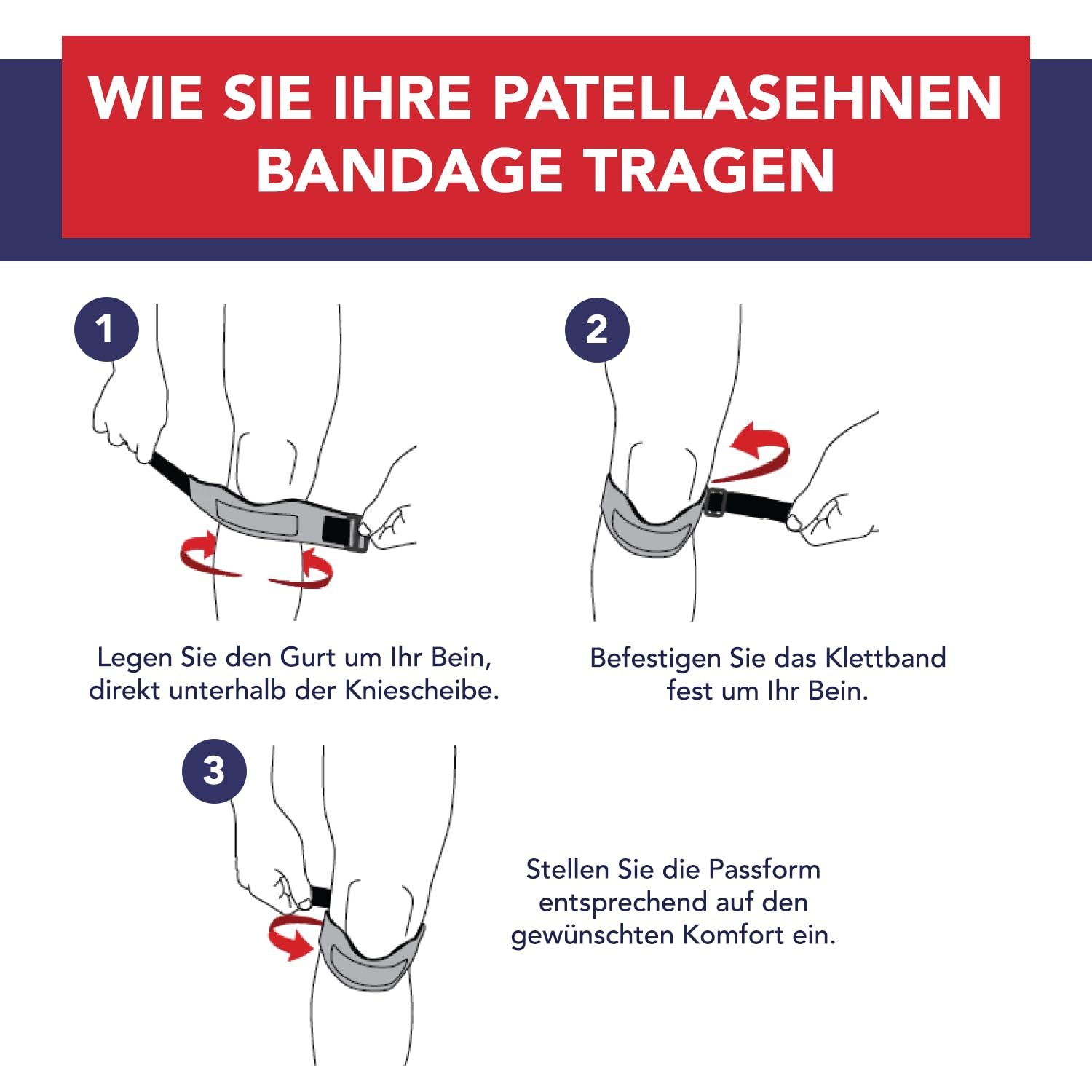 Schwarze Kniebandage mit offenem Kniebereich und Klettverschlüssen.