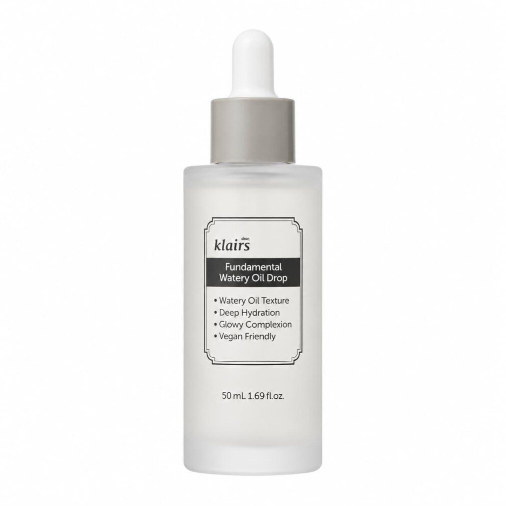 Klairs Fundamental Watery Oil Drop Serum in mattierter Glasflasche mit Pipettenverschluss. 50 ml.