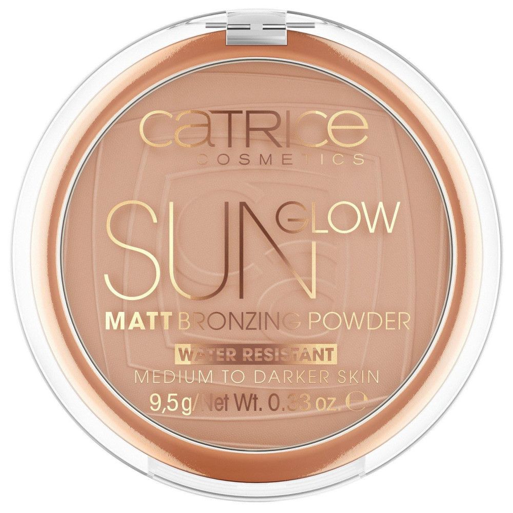 Bronzing Puder in runder Dose mit transparentem Deckel. Aufschrift: Catrice Sun Glow Matt Bronzing Powder. Inhalt: 9,5 g.