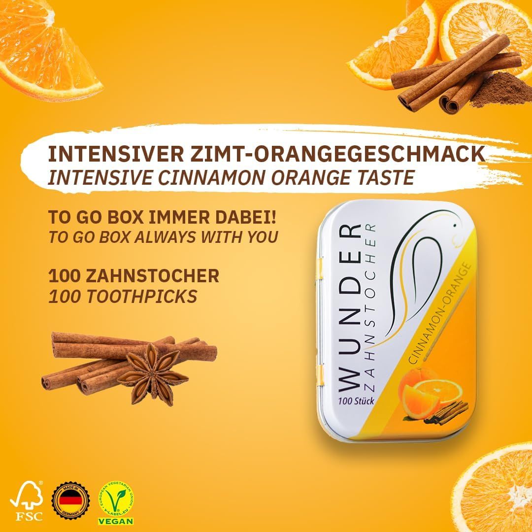 Wunder Zahnstocher - Zahnstocher mit Geschmack - Metalldose Zimt-Orange