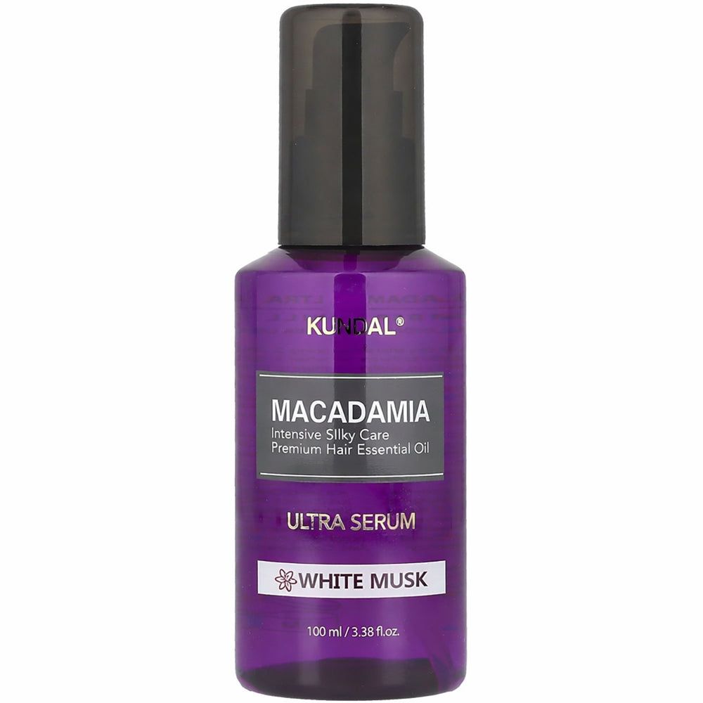 KUNDAL Macadamia Ultra Haarserum in violetter Flasche mit Pumpspender.