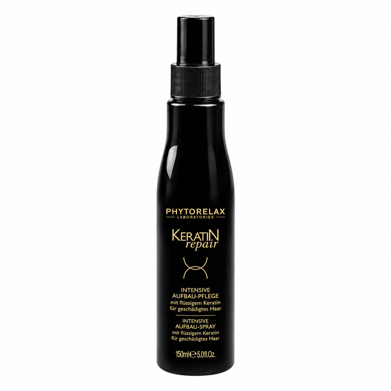 Schwarze Sprühflasche, PHYTORELAX LABORATORIES, KERATIN REPAIR, INTENSIV AUFBAU-SPRAY.