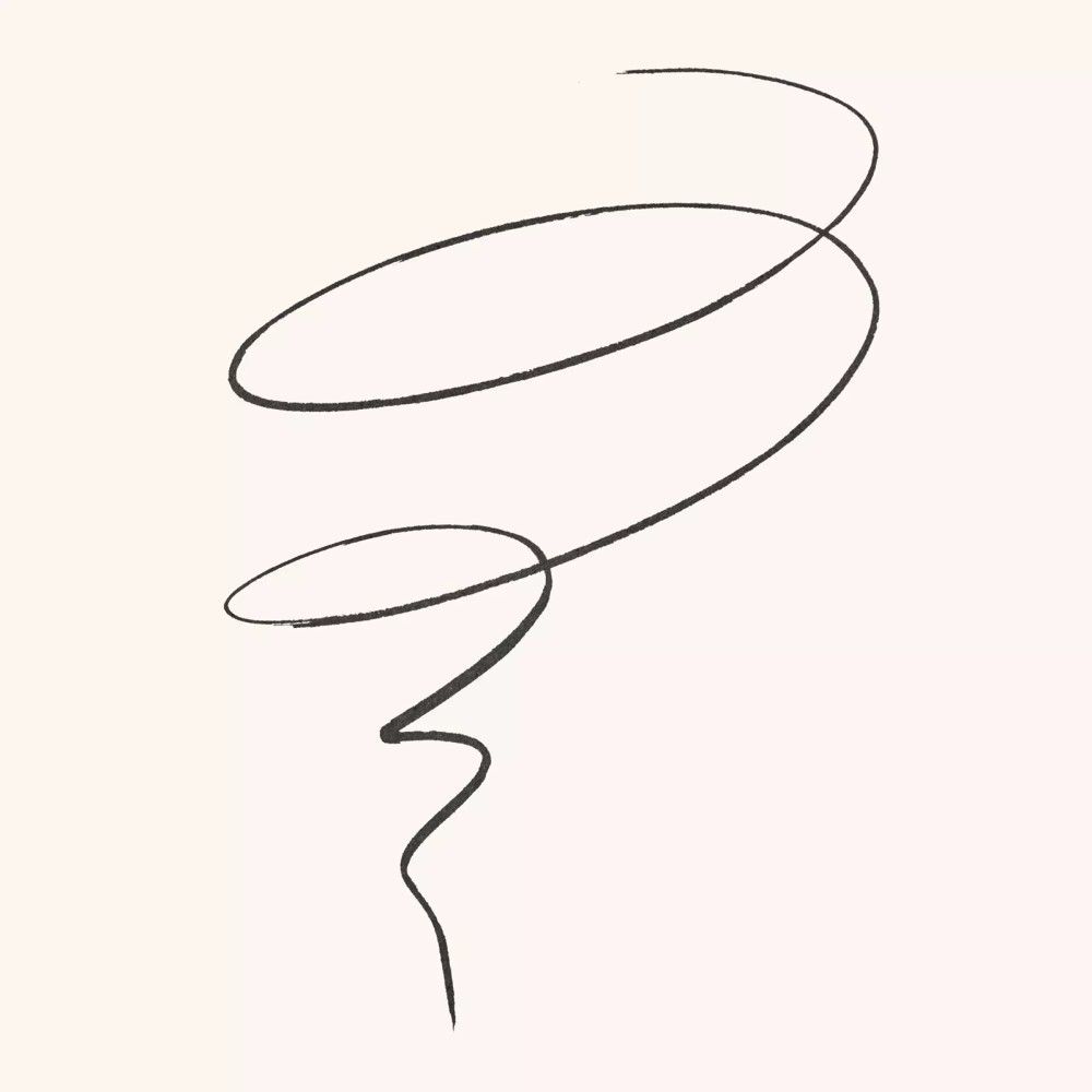 Schwarze, geschwungene Linie, die einen Wirbel darstellt, auf beigem Hintergrund.