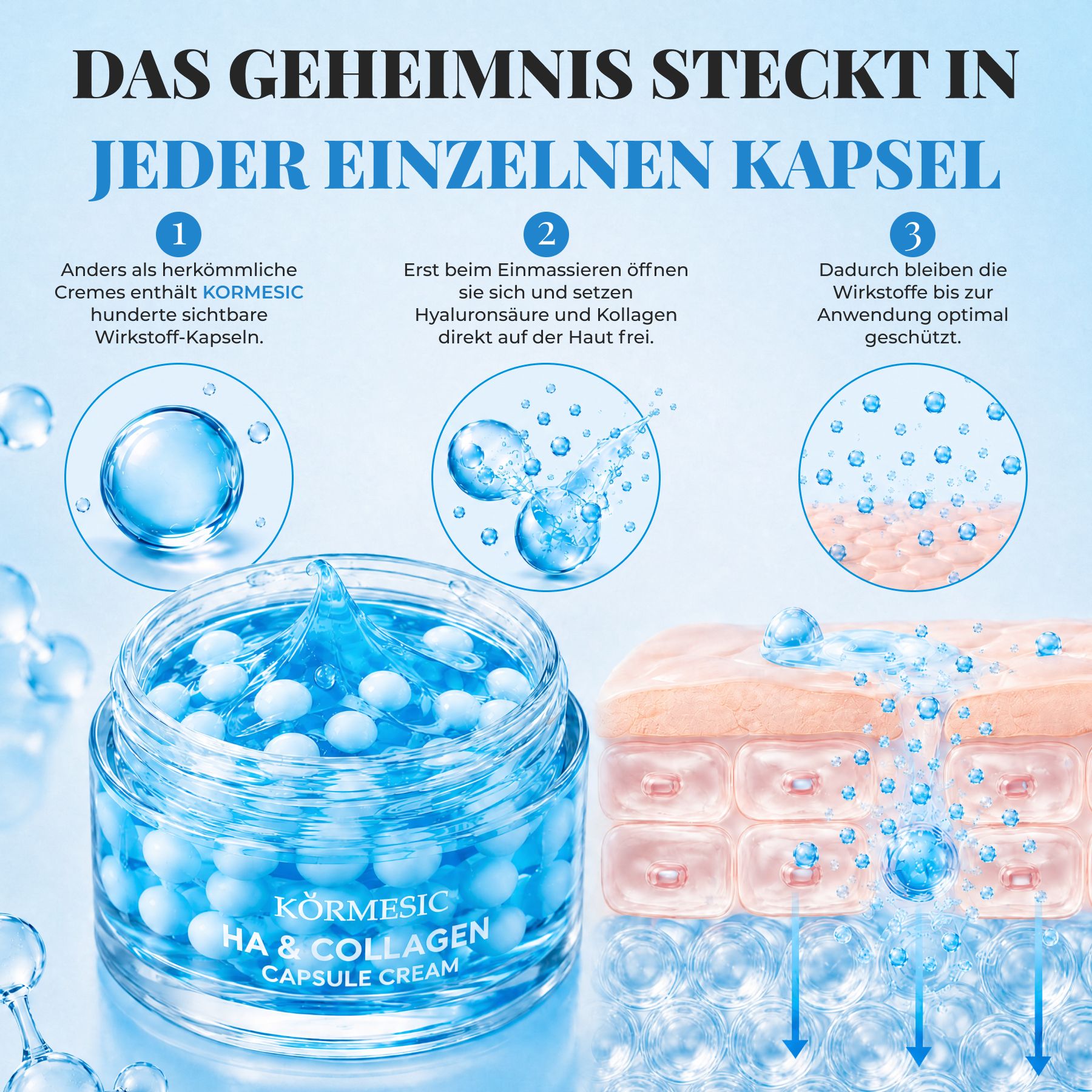 KORMESIC Gesichtscreme HA Hyaluron Collagen Kapselcreme Anti Falten