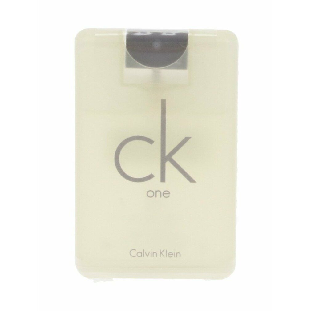 Rechteckiger Flakon mit Sprühkopf. Aufschrift "ck one" und "Calvin Klein".