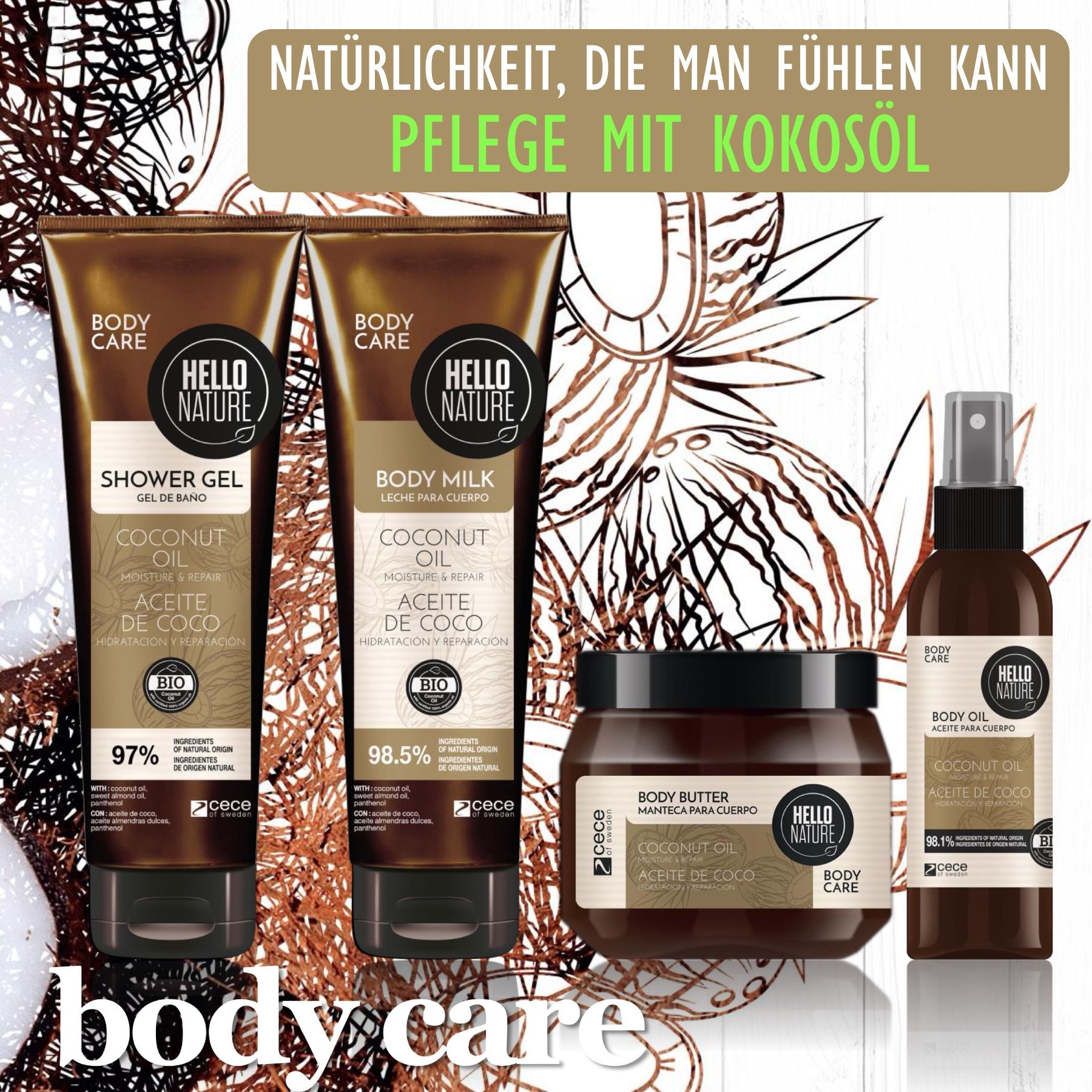 Hello Nature Body Milk Lotion für Körperpflege mit Kokosöl BIO
