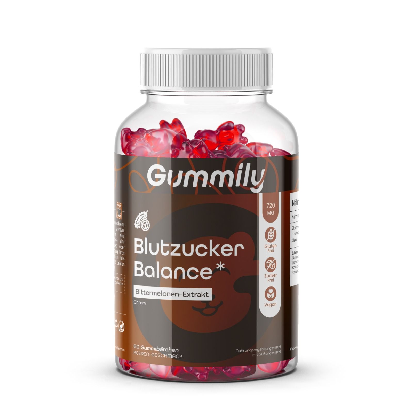 Gummily Blutzucker Balance Flasche mit 60 Gummibärchen, Bittermelonen-Extrakt.